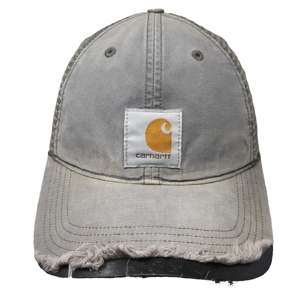 Carhartt Trucker Hat Gray One Size Mesh Back Canvas Patch Snapback Workwear Logo